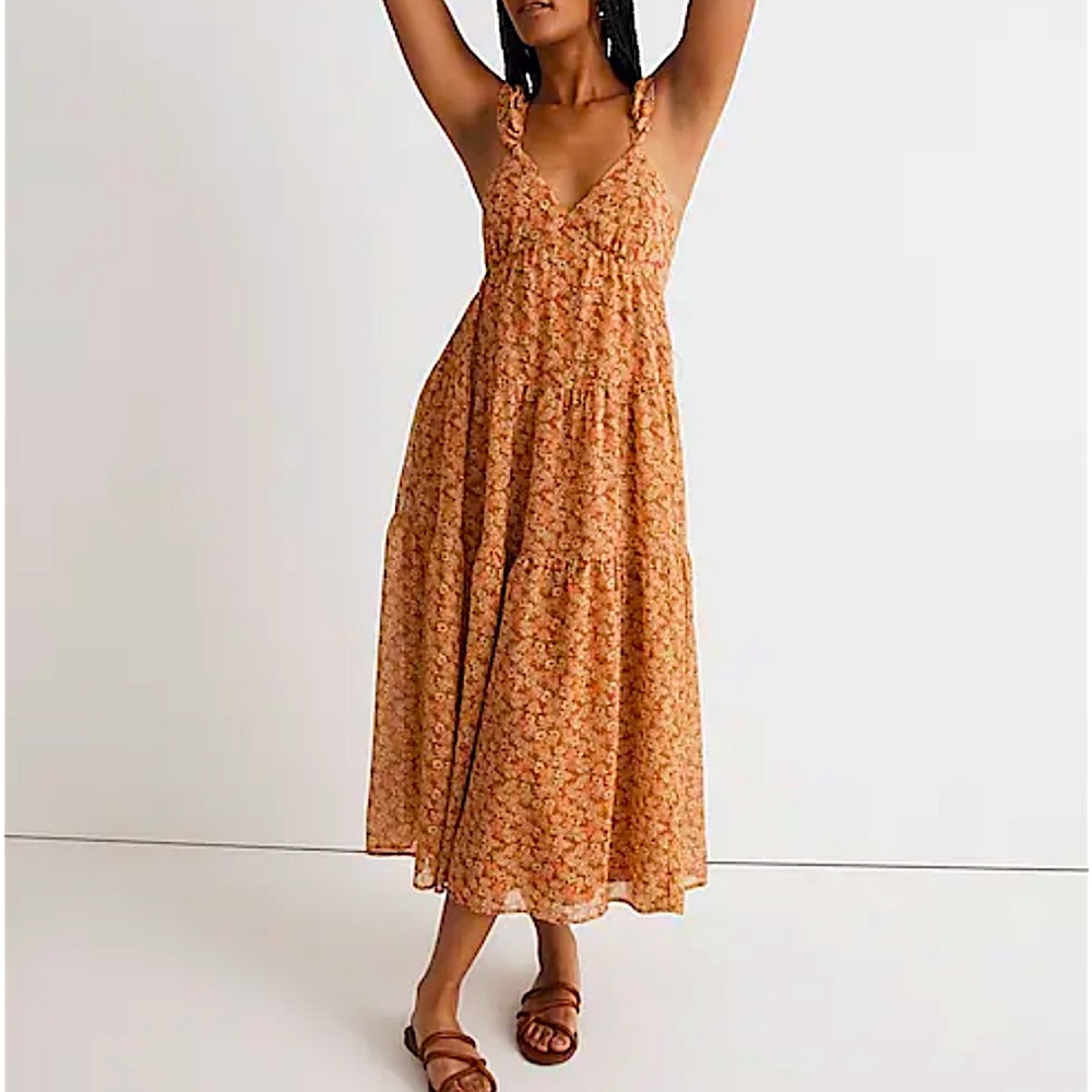 Madewell (Re)sourced Georgette Ruffle-Sleeve Tiered Midi Dress